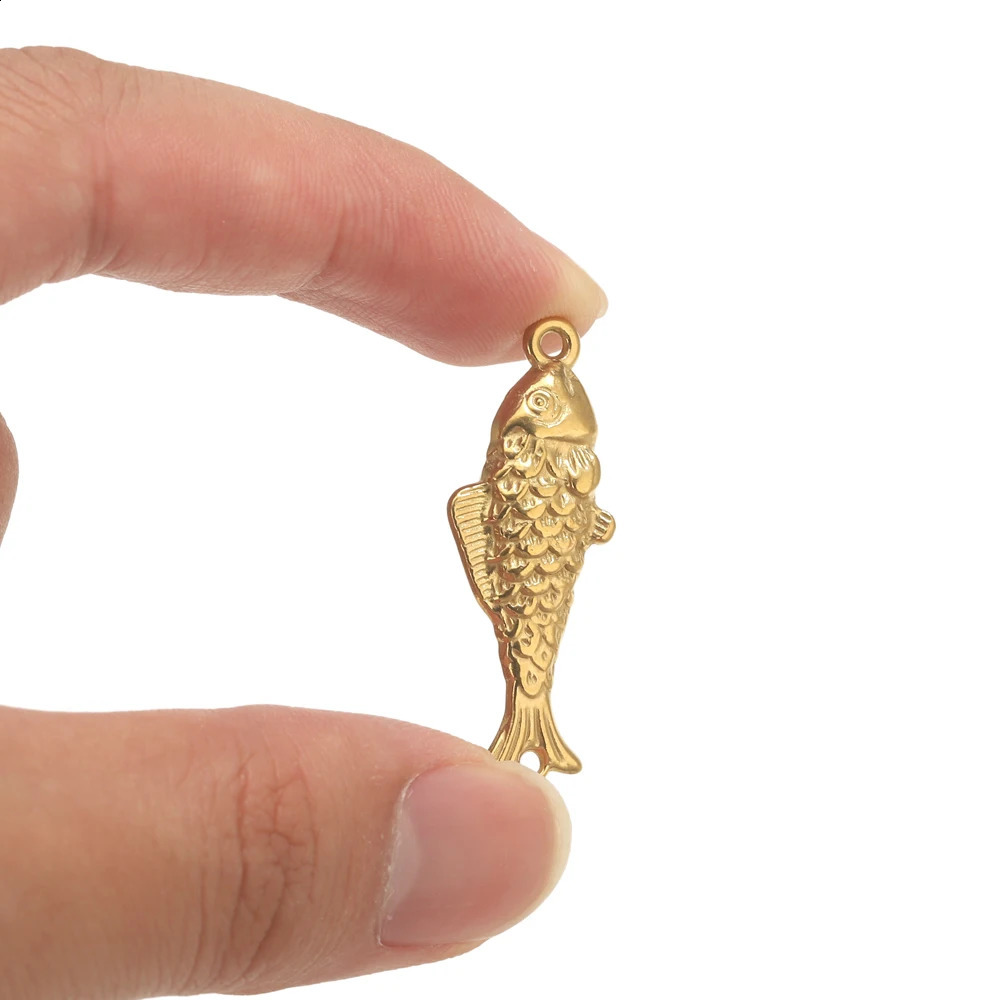 5pcs Stainless Steel Double Hole Fish Connection For Bracelets Necklace Gold Charms DIY 3D Fish Pendants Jewelry Connector Parts 260623 - view 7