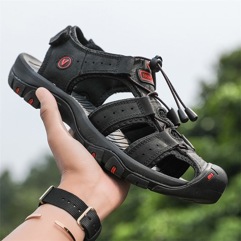 Summer Men Sandals Leather Mens Casual Shoes Breathable Outdoor Sandals for Men Beach Shoes Slippers Fashion Roman Shoes a260625
