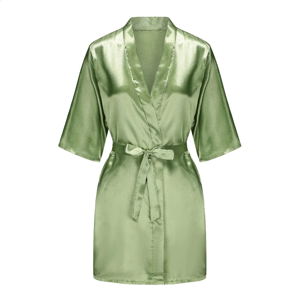 Satin Silk Robes Plus Size Wedding Bathrobe Bride Bridesmaid Mother Maid of Honor Gown Women Clothing Sleepwear Sage Green 260625 - view 7
