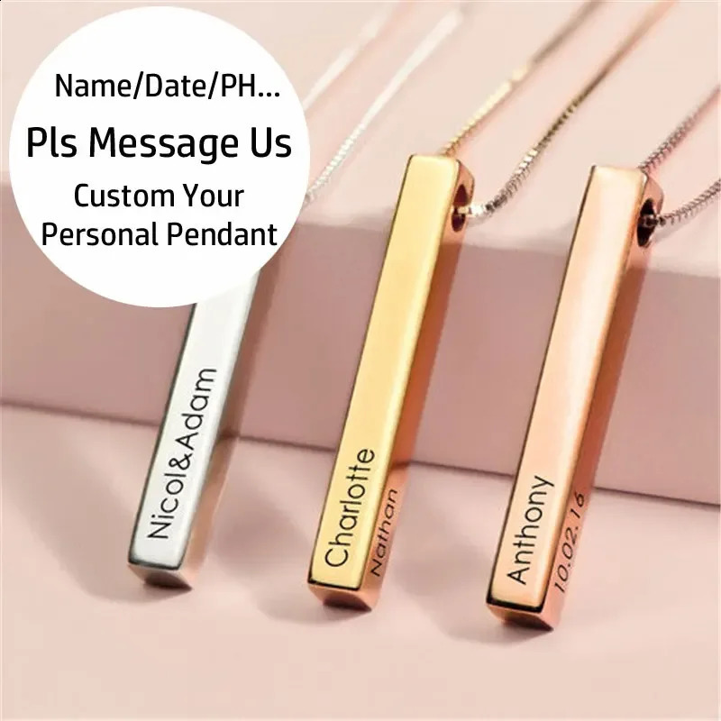 Custom Stainless Steel Personalized Engraved Bar Necklace For Women Gift Name Pendant Jewelry Set 260626 - view 1