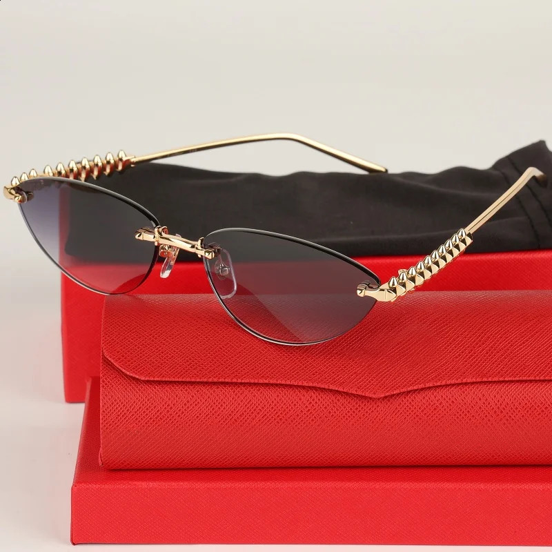 Fashion Rimless Cat Eye Sunglasses Desinger Women Tone Rivets Small Frame Eyeware Summer Shades For SUN GLASSES 260626