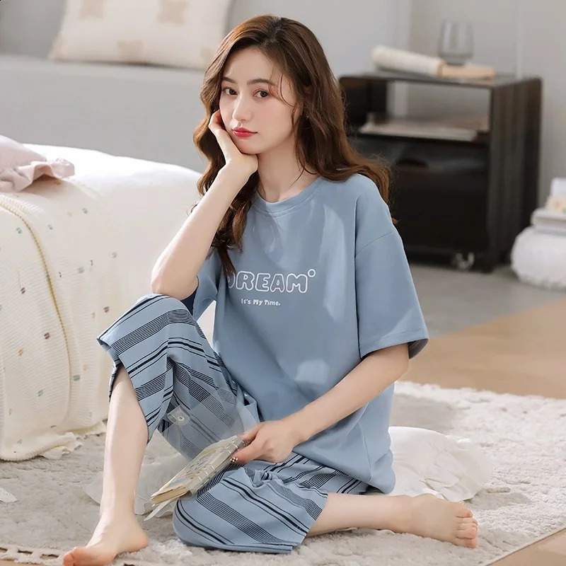 SpringSummer Collection Womens ShortSleeve Pajamas Girls Summer 34Length Pants PlusSize Pajama Sets Loungewear 260625 - view 4