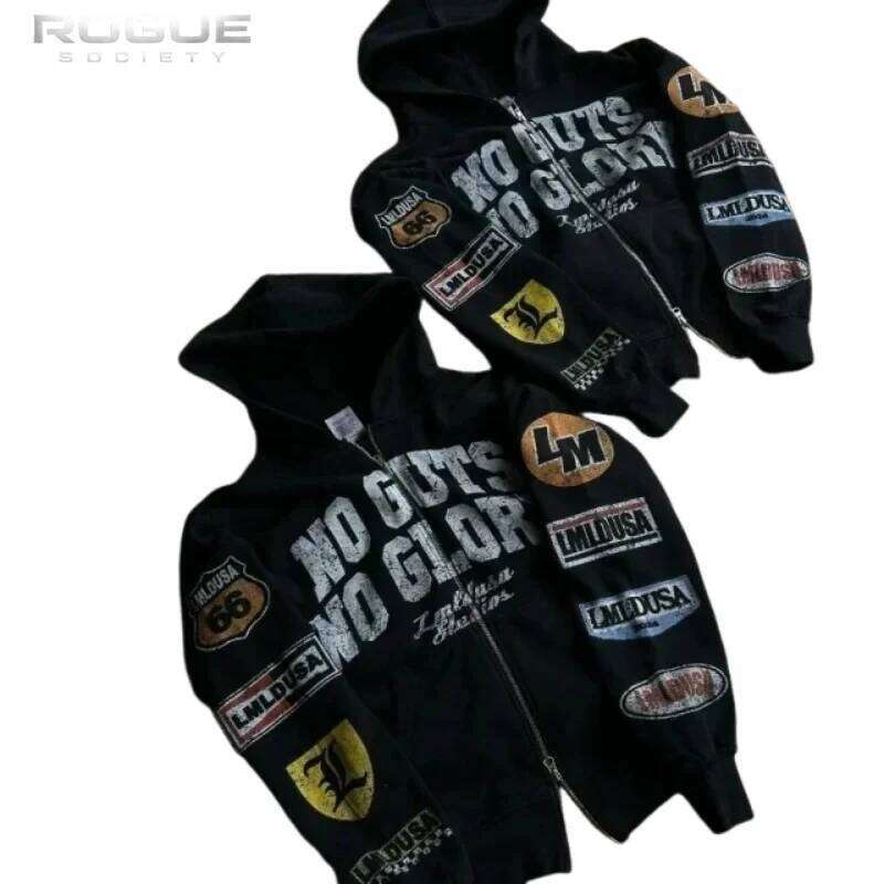 Loose Zipper Y2k Sweatshirt Retro Gothic High Street Men Women Casual New Motorcycle Style Harajuku Luxury Letter Printed Hoodie W260626 - view 6