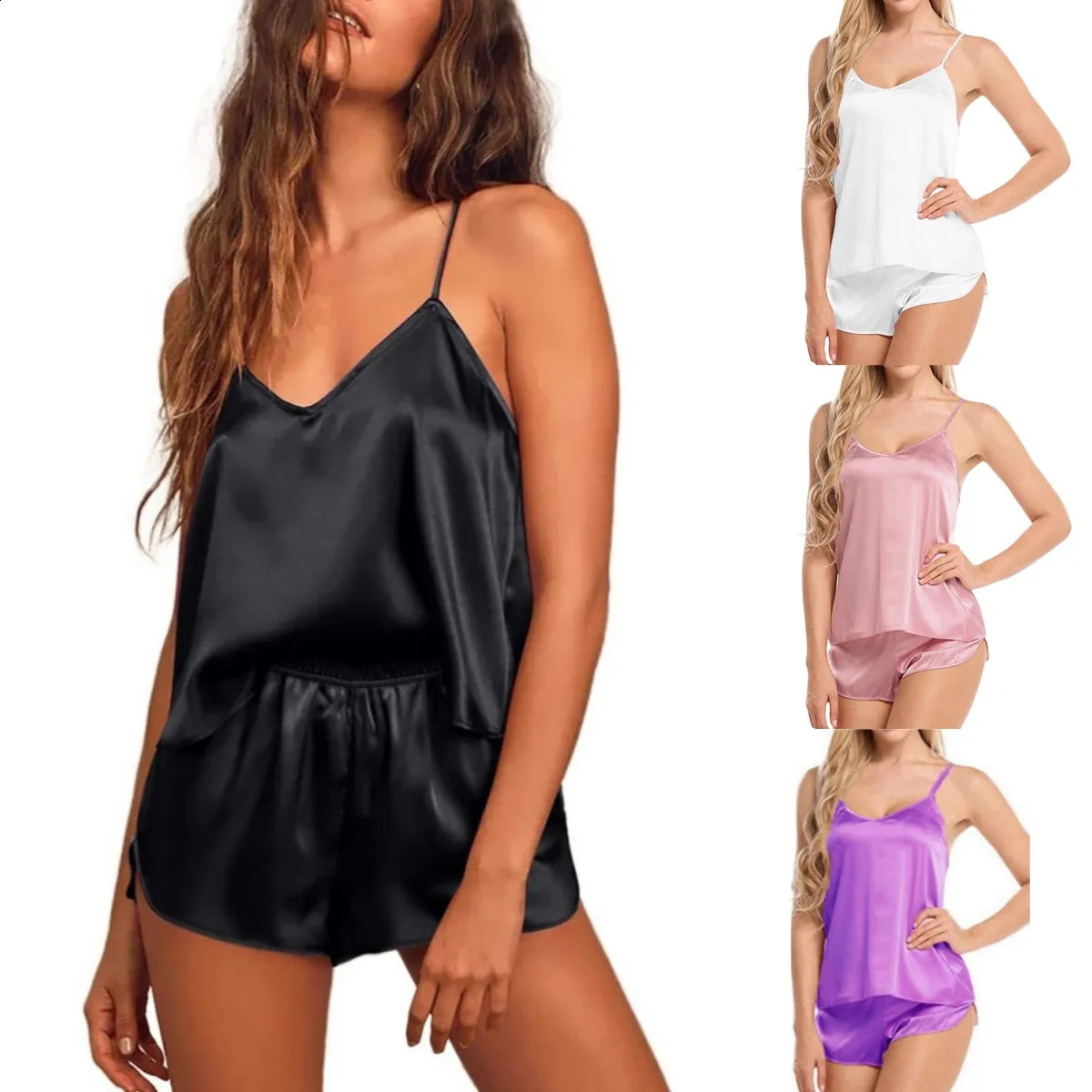 Women Pajamas Lingerie Set Satin Silk Camisole Shorts Sets 2 Pieces Sleepwear Top And Nightwear Suits Sleeveless Tops 260625