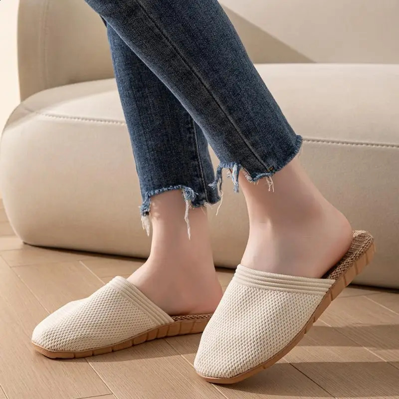 Mesh Casual Slippers Ladies Home Soft Womens Sandals Summer 2025 Hemp Elegant Slides Fashion Indoor Footwear Big Size 260624 - view 4