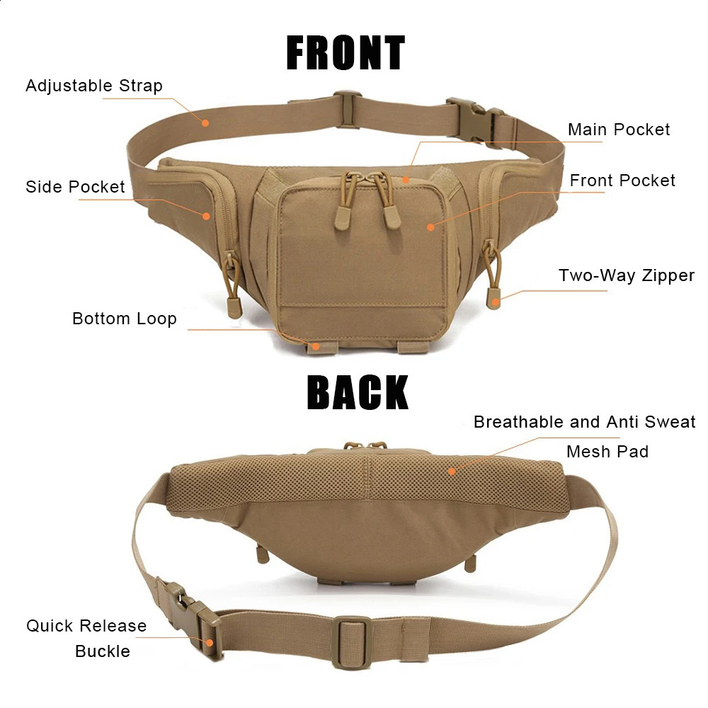 Sport Fanny Pack for Men Concealed Carry Waist Bag Hip Belt Outdoor Bumbag Waterproof Molle Pouch 260626 - view 5