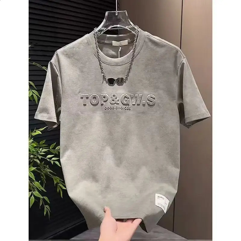 Summer Mens Short Sleeved T-shirt Ins Trendy Casual Letter n Steel Stamped Half sleeved Smudge Top 260626 - view 4