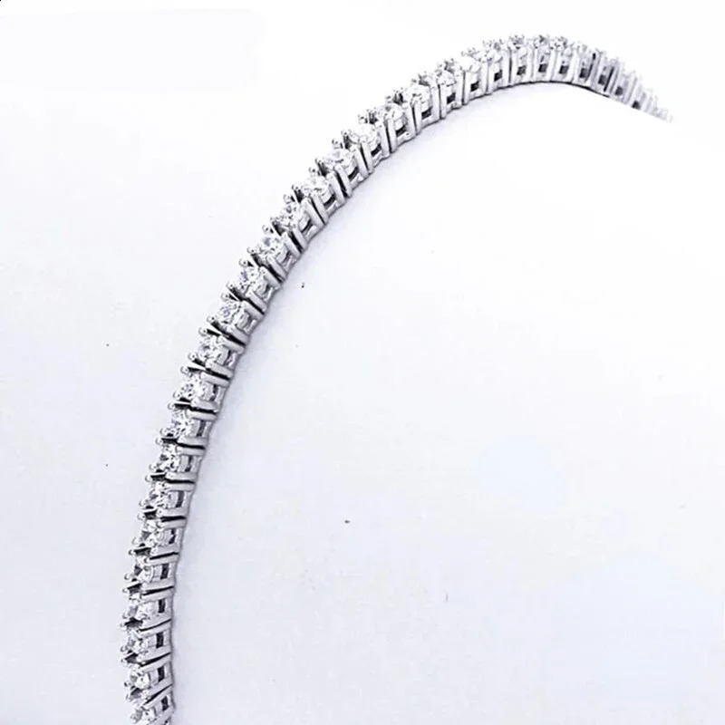16-19CM Pure 925 Sterling Silver Tennis Bracelet with 2mm Zirconia - Silver Bangle Anniversary Gift 260626