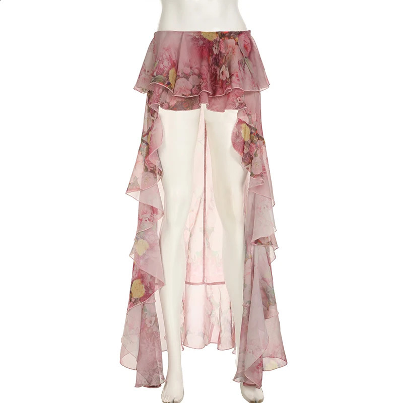 SUCHCUTE Y2K Vacation Floral Printed Long Skirts Holiday Beach Sexy Low Waist Aesthetics Lace Skirt Women Grunge Party Outfits 260626 - view 6