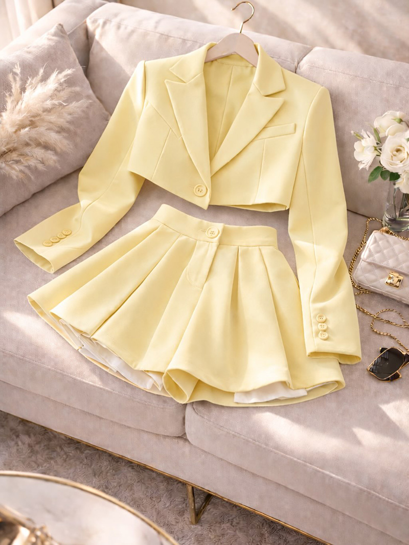 Womens Short Blazer Sets 2 Piece and Mini Skirt Sets Business Casual Suits SF061