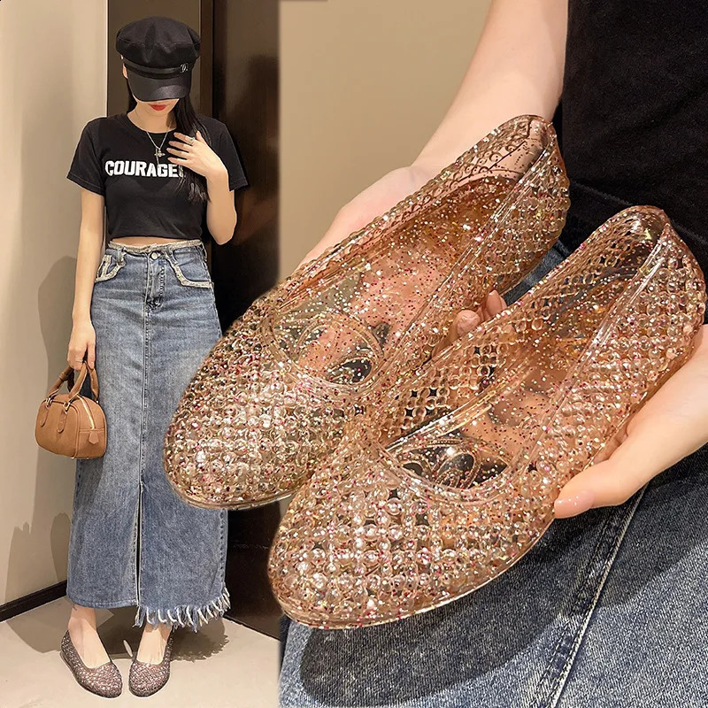 Summer Women Hollowout Sandals Crystal Jelly Slippers Lady Flat Beach Shoes Adult Home Bathroom Casual Outdoor Slipper 260626 - view 3