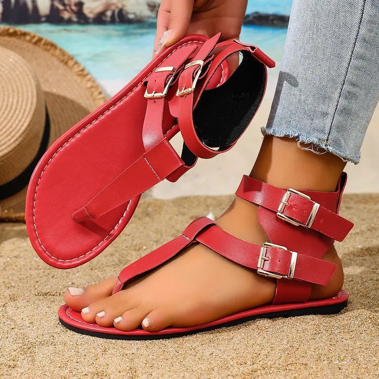womens summer low heel Roman shoes fashionable and comfortable leather flat bottomed beach sandals 260626 - view 7