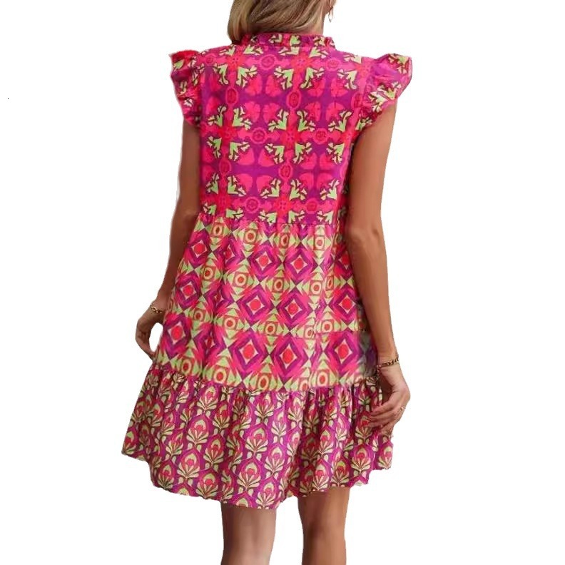 Womens Floral Mini Dress Womens Flutter Sleeve Deep V Tie Waist Thin Soft Summer Gown For Women Daily Beach Romantic Date Party Outfits - view 6