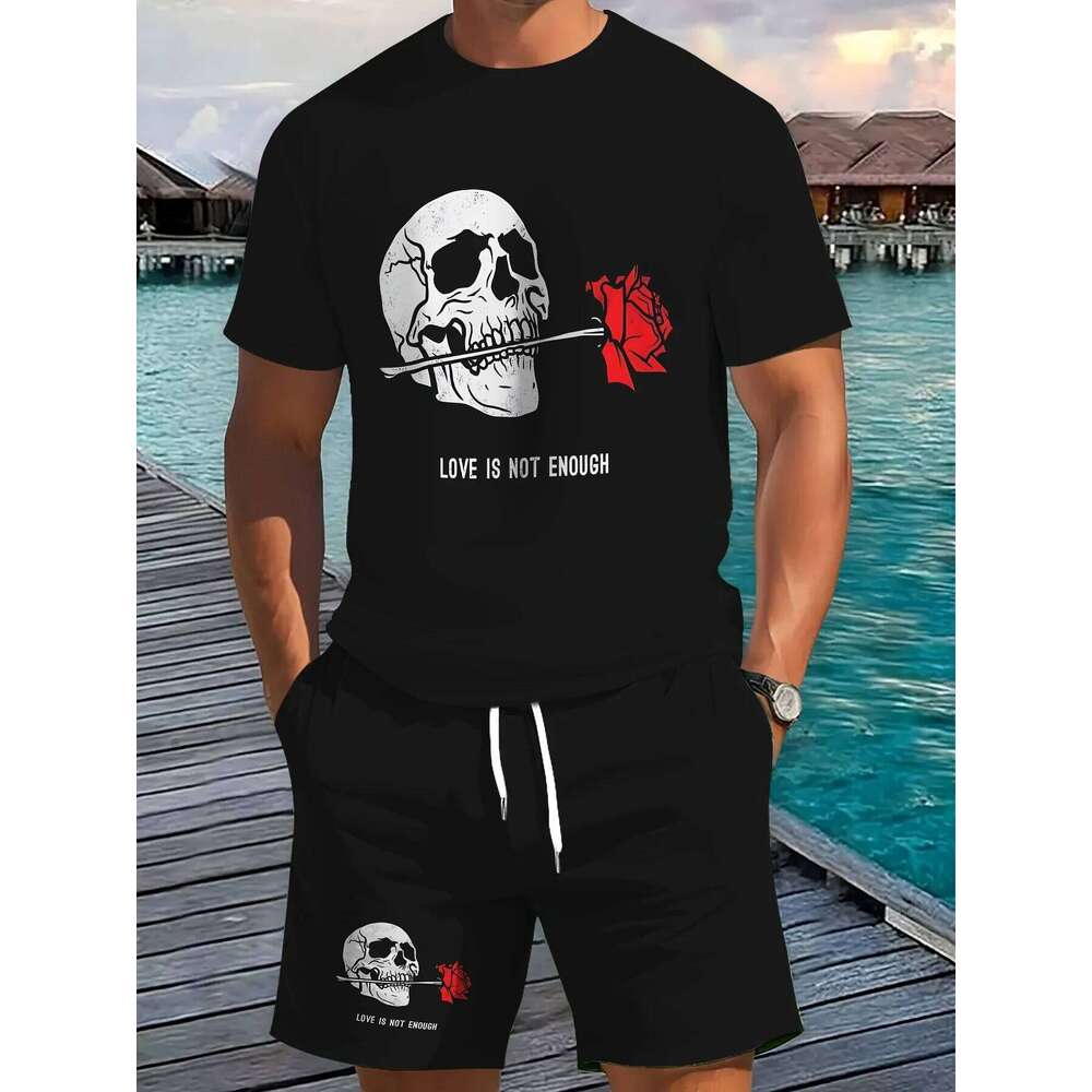 New Summer Men's Street King Print T-Shirt Two-Piece 3D Printed Casual Wear Loose-Fit Crew Neck Beach Sports Set 26Y0626 - view 4