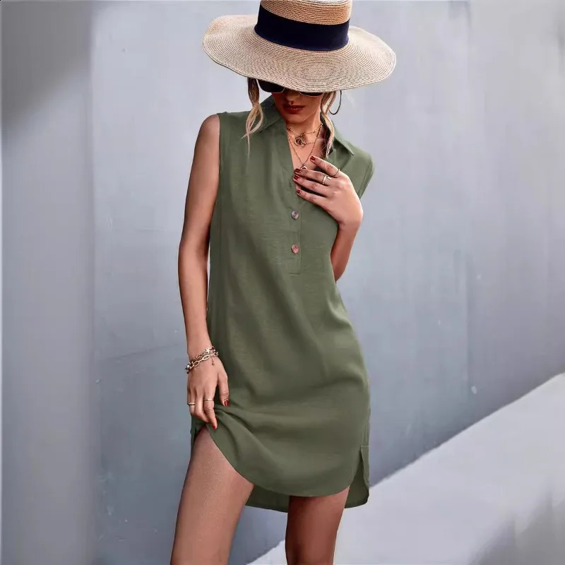 Summer Womens Dresses Vneck Button Sleeveless Vest Cotton Linen Ladies Clothes Y2K 260625