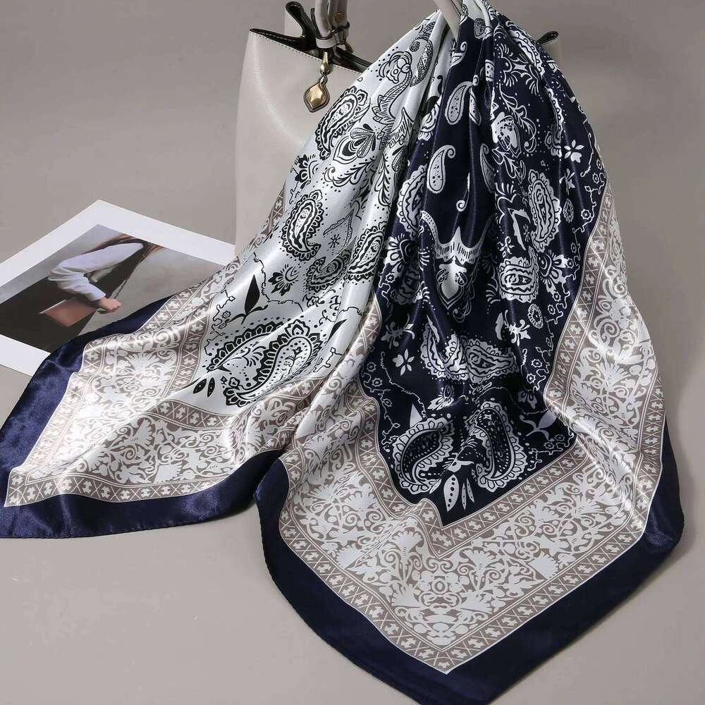 90x90cm Square Shawls Satin Neck Scarf For Women Fashion Print Floral Head Hijab Scarves Female Silk Feel Neckerchief Headband 26Y06226