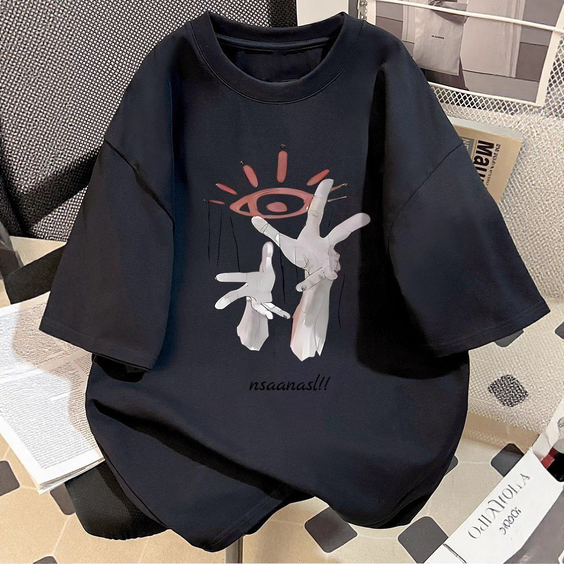 Cross-Border Foreign Trade Summer Men's New Top With Hand And Eye Pattern Print, Round-Neck Casual Short-Sleeve T-Shirt - view 5