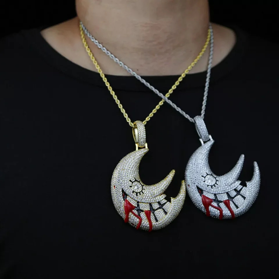 Fashion Men Hip Hop Moon Pendant Necklace Crystal Cuban Chain Iced Out Bling Necklaces Charm Jewelry 260615 - view 6
