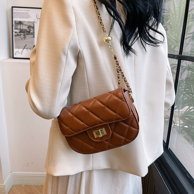 2026 Spring Summer Women Solid Color Quilted Embroidery Small Square Bag, Trendy Stylish Chain Shoulder Crossbody Handbag