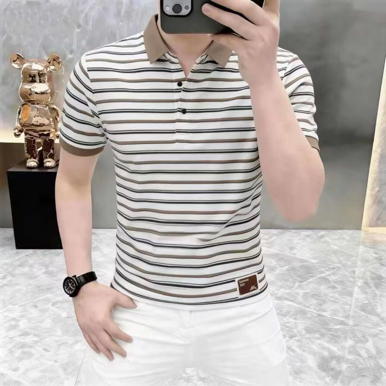 Striped Short-Sleeve Polo Shirt For Men, Summer Fashion Casual Stylish Versatile Half-Sleeve T-Shirt - view 4