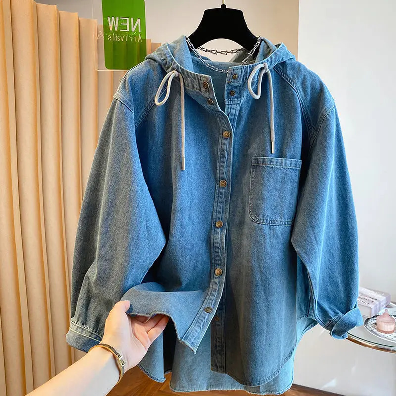 Matakawa Denim Shirtsblouses Women Tops Hooded Spring Autumn Solid Retro Blusas Mujer Korean Fashion Casual Camisas 260626 - view 4