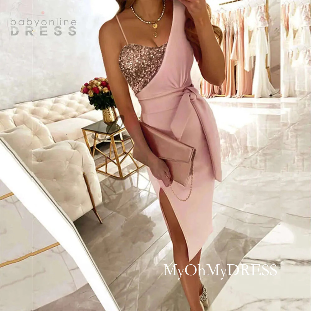 Women's Asymmetric Sequin Midi One Shoulder Bodycon Dress With Side Slit For Cocktail Party Events 23572 Y626