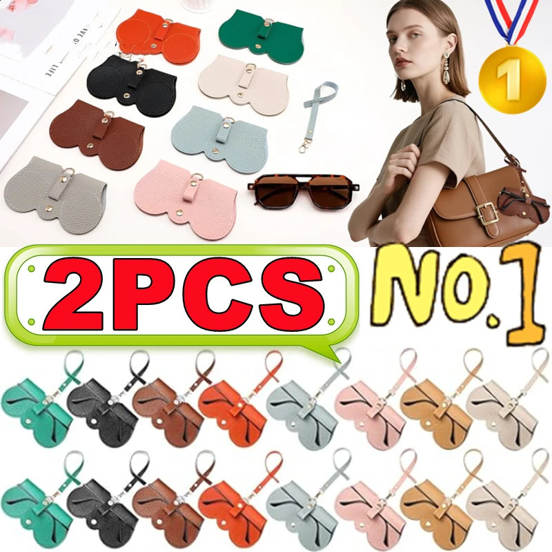 1PC/2PCS Litchi Embossed Glasses Cover Cute Hanging PU Leather Sunglasses Reading Glasses Storage Bag Travel Eyewear Holders 260625