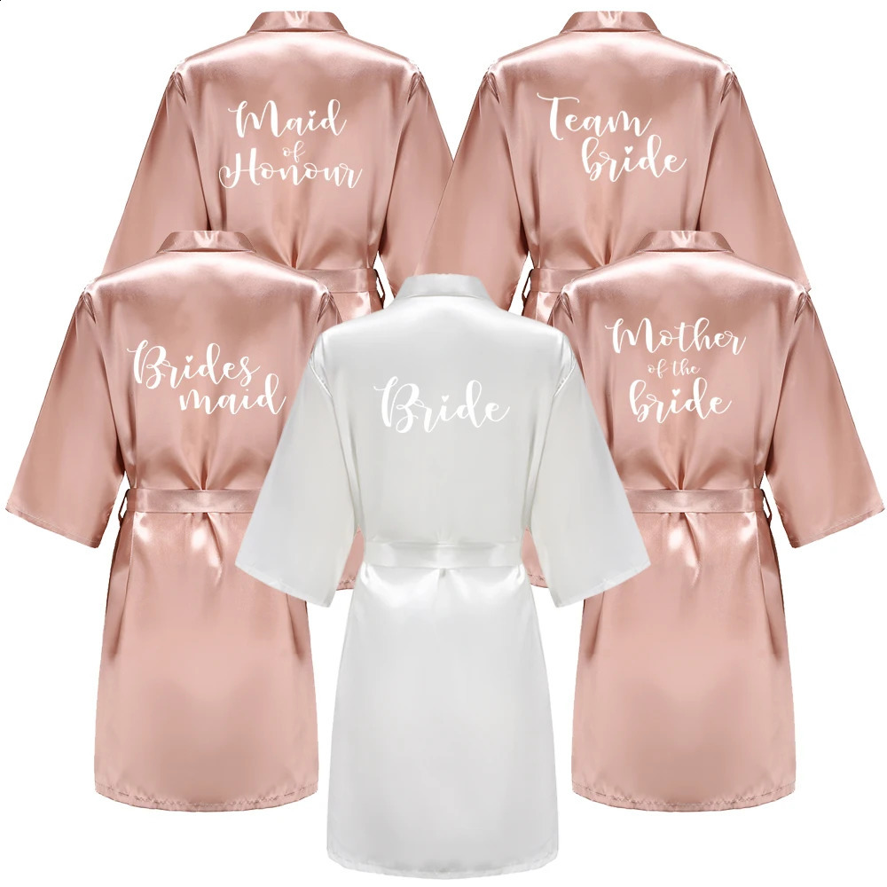 Womens Satin Kimono Robes With White Letter Bride Bridesmaid Short Getting Ready Wedding Dressing Gown 260625