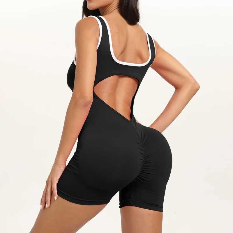 Yoga Women Colorblock Open Bodysuit Padded U-neck Sleeveless Workout Fitness Gym Athletic Fashion Short Jumpsuit M260626 - view 5