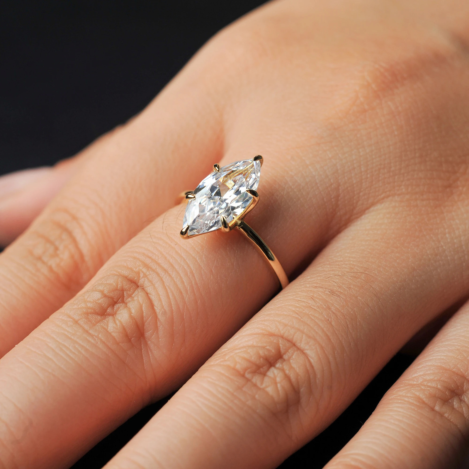 Potiy Vintage 9ct 5A Marquise Shape Cubic Zirconia Solitaire Engagement Ring For Women 925 Sterling Silver 14K Yellow Gold 260625 - view 4