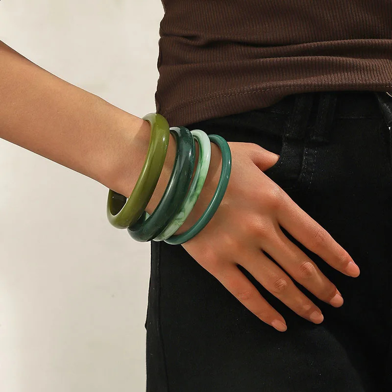 Bohemia Blue Translucent Acrylic Resin Bracelet Set Women Beach Vacation Bangle Stackable Lightweight 4Pcs/Set Jewelry 260625 - view 3
