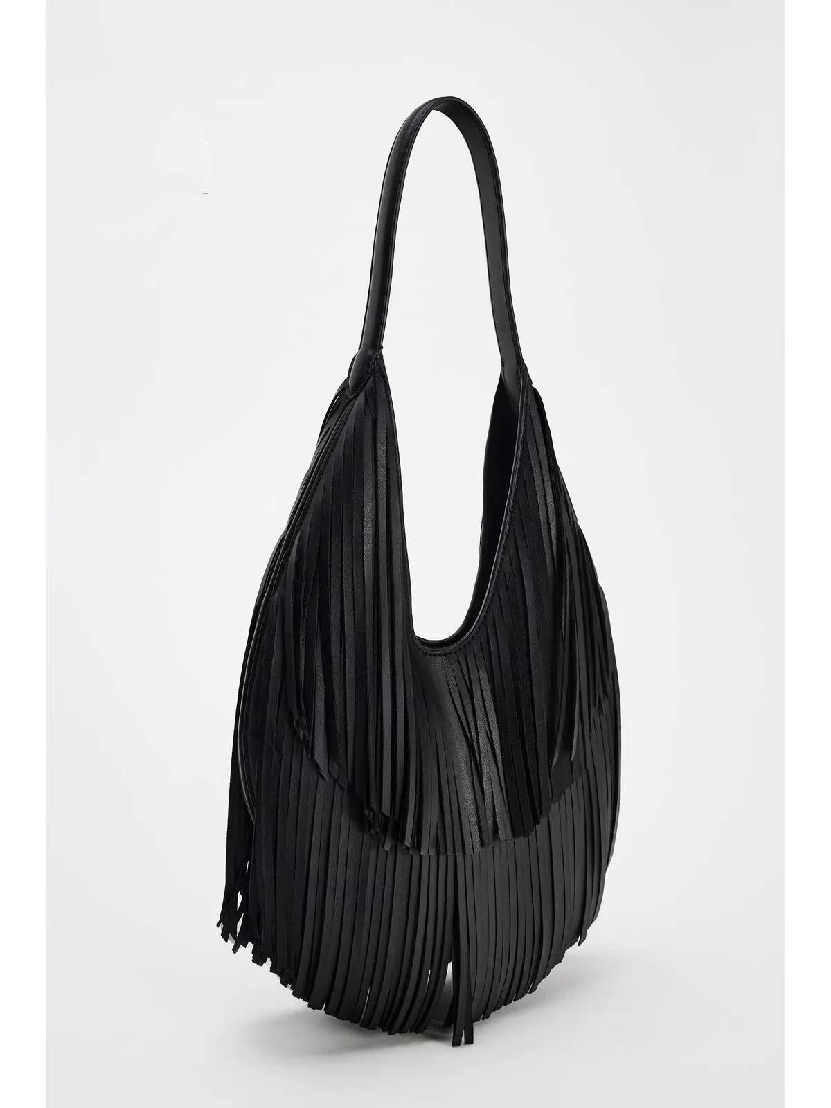 PU Fashion Crossbody Large Capacity Women Tassels Shoulder Minimalist Fringe Hobo Bag Solid Color For Party Vacation Andralyn