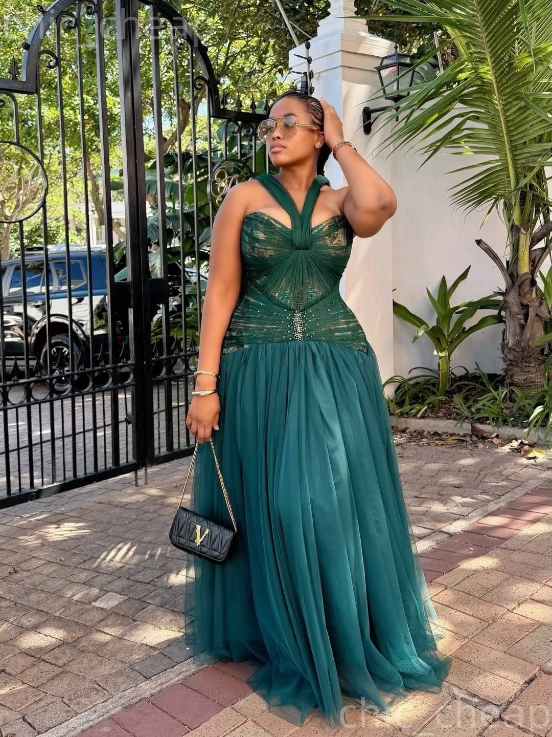 2026 Hunter Green A-line Summer Beach Party Dress Spaghetti Printed Beaded Tulle Long Gowns Birthday Formal Cocktail Casual Dresses For Dinner Club We - view 3