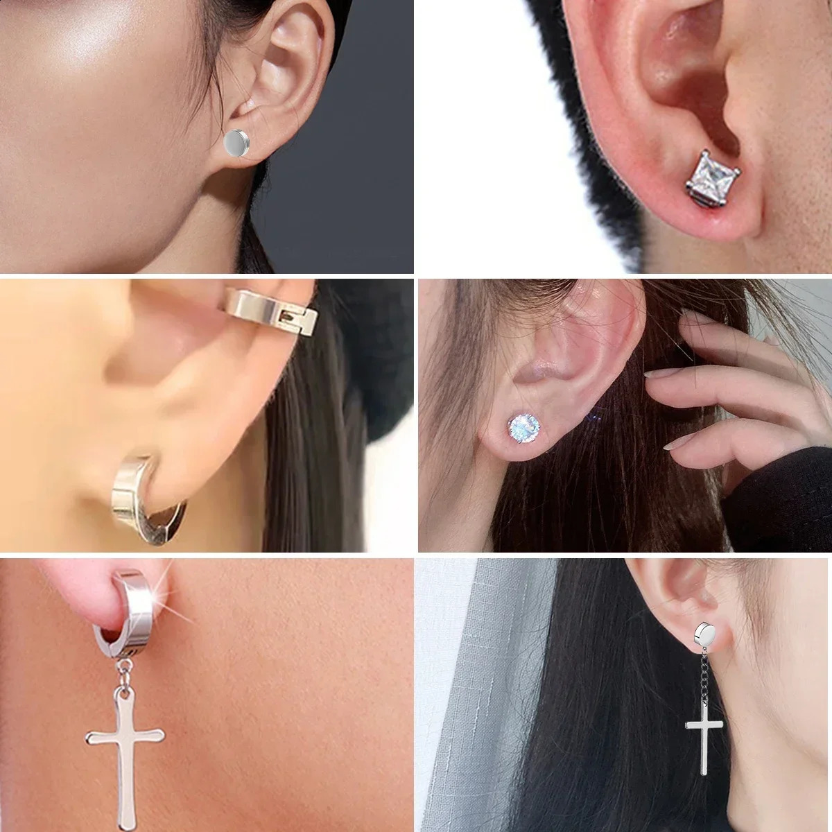 1 Pair Ear Clip Hoops for Men and Women Magnetic Stainless Steel on Pendant Earings Jewelry 260623 - view 3