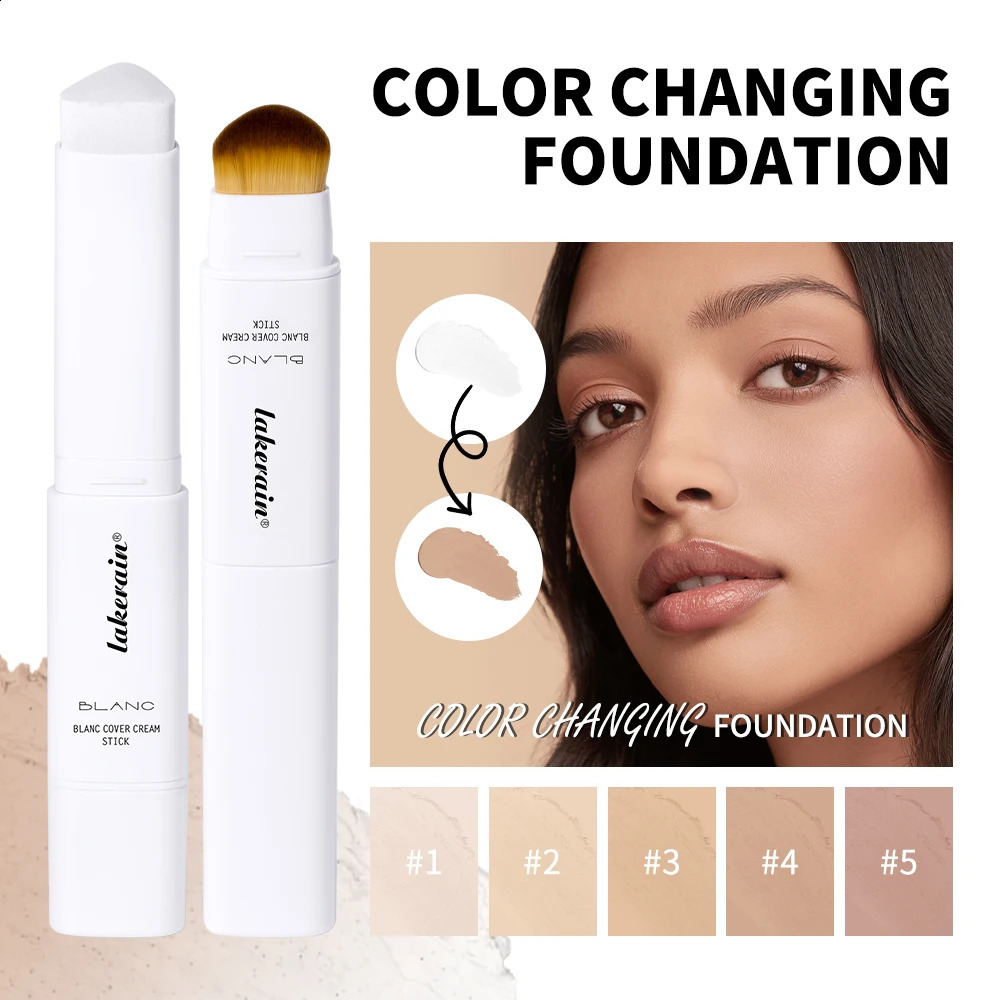 Lakerain Color Changing Foundation Stick Full Coverage Matte Finish Dual-Ended Brush Stick Waterproof Smooth Foundation Makeup 260625