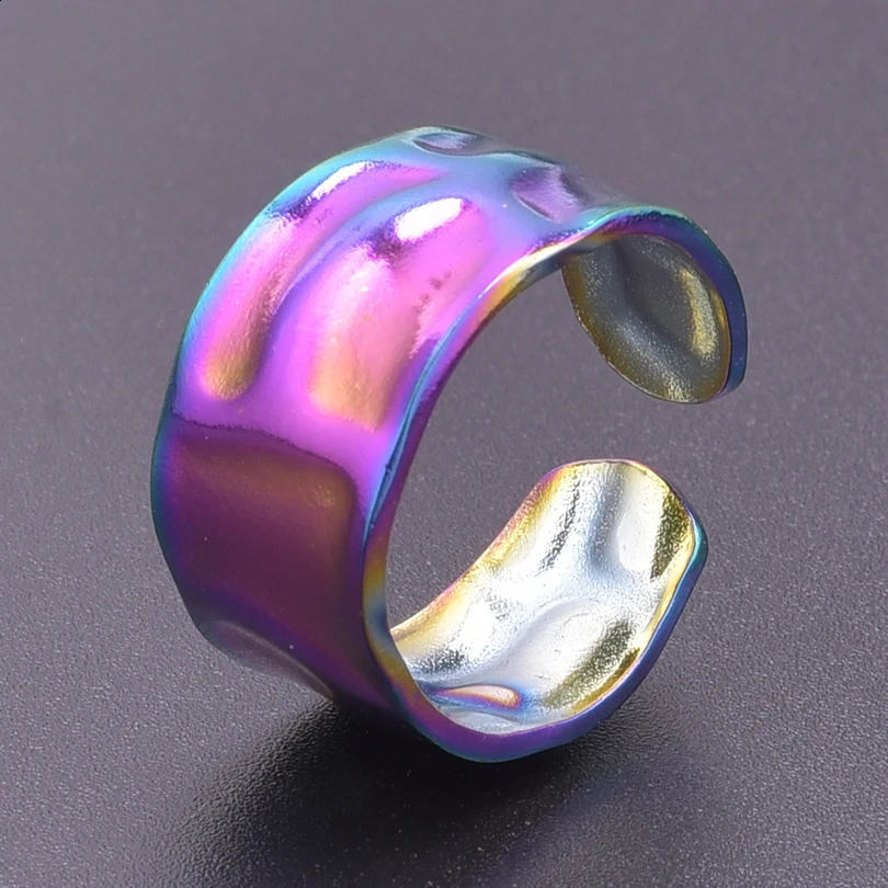 1pc Creative Irregular Wave Smooth Rings ConcaveConvex Surface Wide For Women Men Rainbow Punk Gothic Gift 260625 - view 3