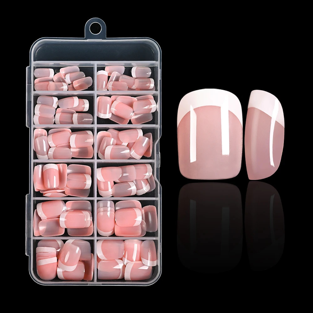 120Pcs Pink French Short Square False Nails 12-Sizes Full Cover Press On Nails Wearable Detachable Finished Fake Fingertips TD 260626 - view 6