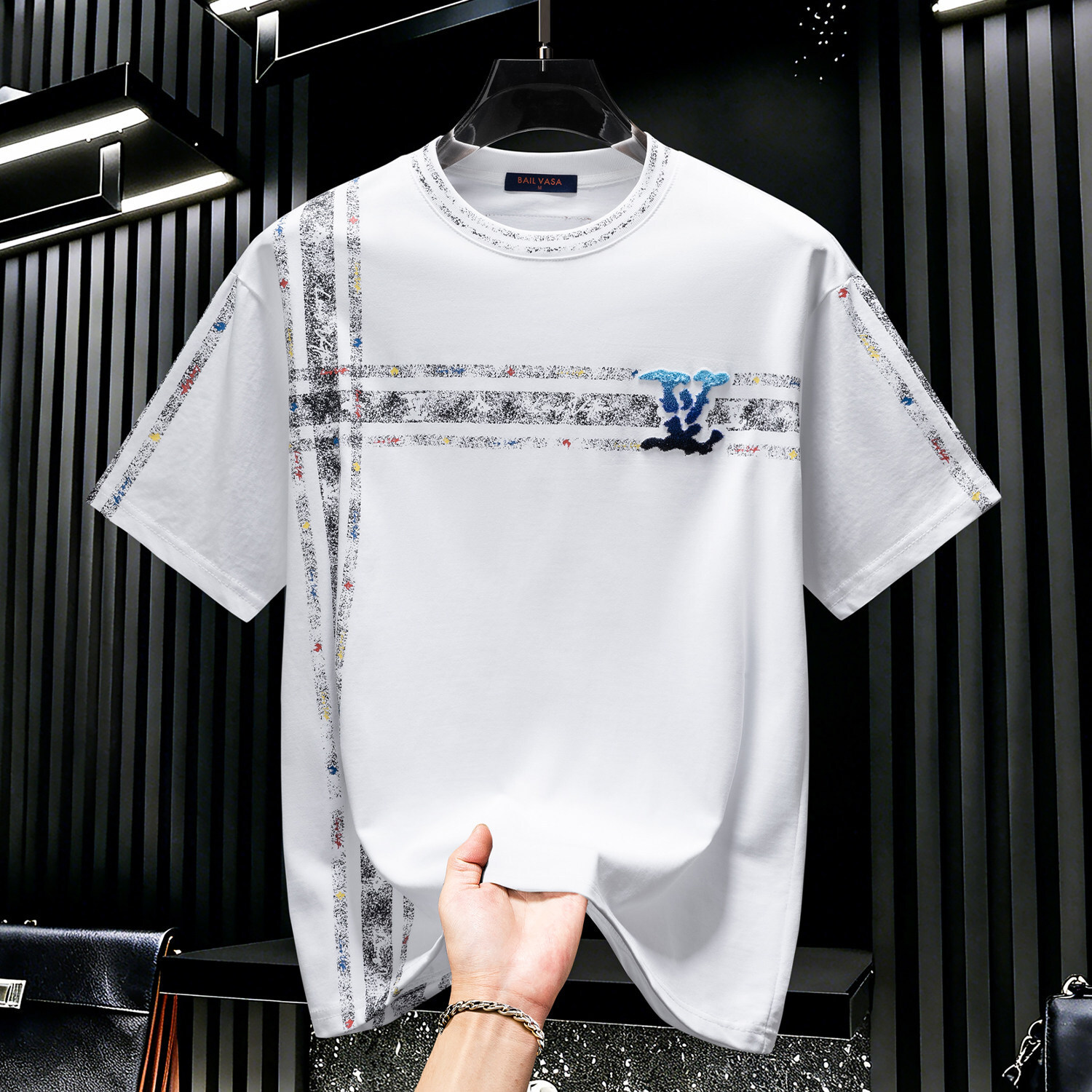 Men's High-End Trendy Brand Embroidered Short-Sleeve T-Shirt, New Summer Fashion Round-Neck Half-Sleeve Top