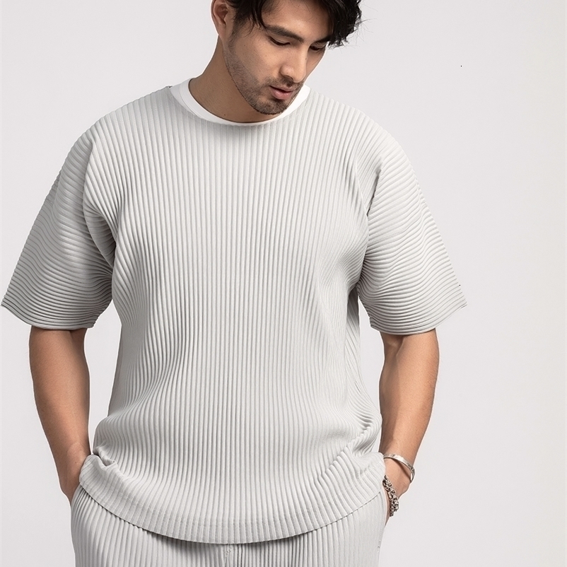 Miyake Shirt Thin Breathable Short Sleeve T Shirt Summer Solid Sports Top Miyake Pleated Men 260625 - view 5