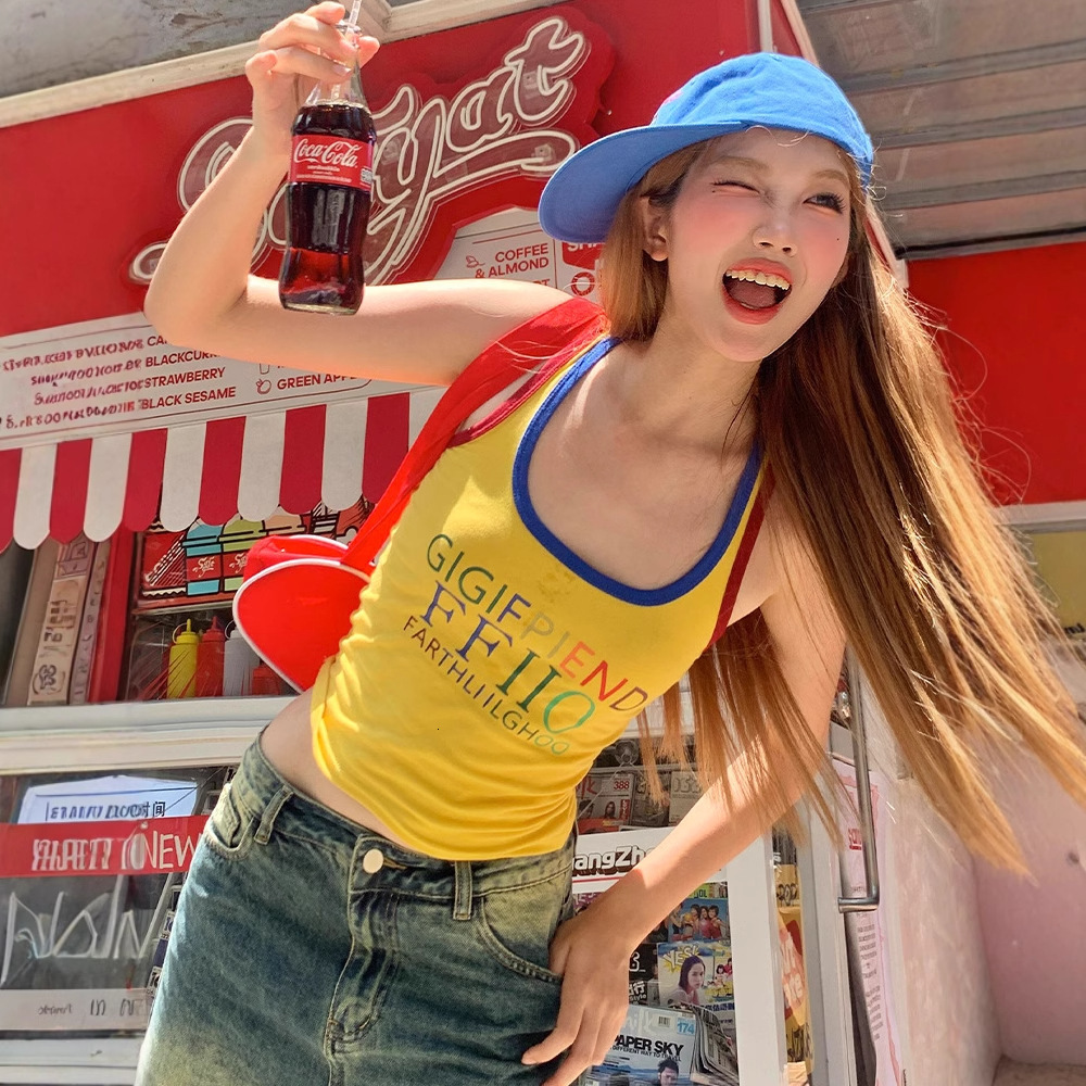Spicy girl vest, 2026 summer new slim fit multifunctional slim fit color letter printed small vest top sleeveless top sexy suspender - view 1