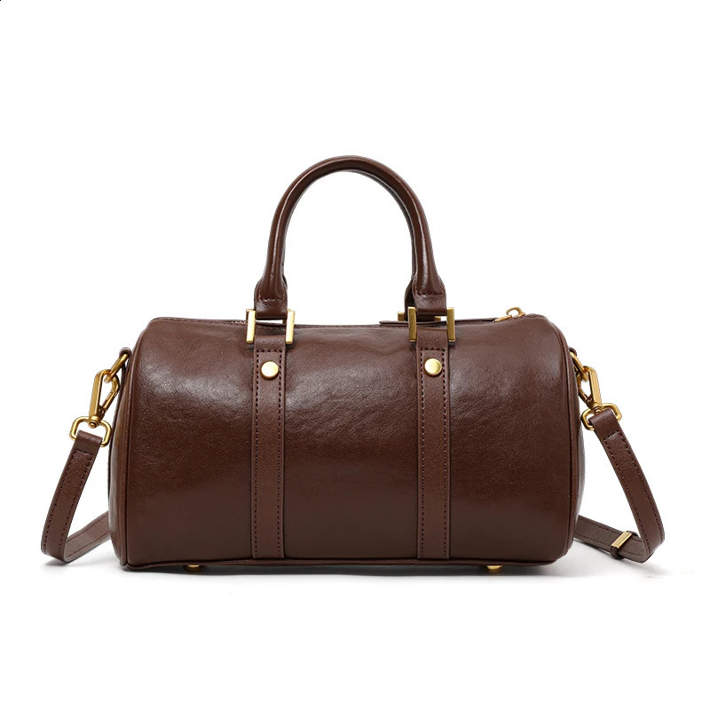 Genuine Leather Womens Handbag with Shoulder Strap - Crossbody Single-Shoulder Cylindrical Pillow-Shaped Storage Bag 260626 - view 4