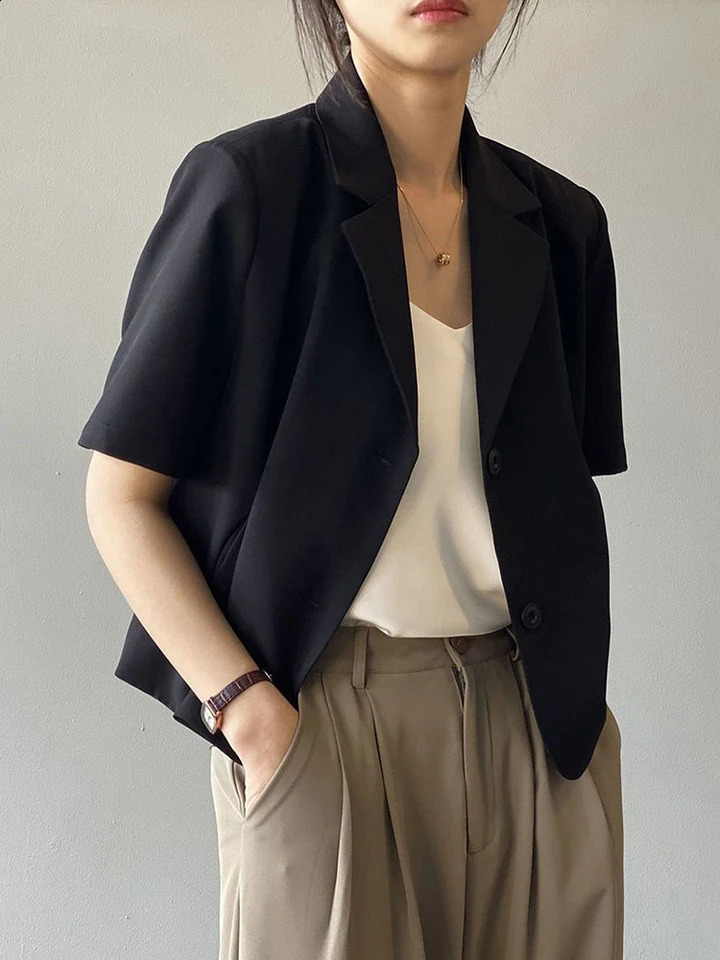 Zoki Elegant Casual Blazers Women Short Sleeve Loose S3Xl Suit Coat Tops Korean Summer Fashion Solid Sweet Simple 260625 - view 7