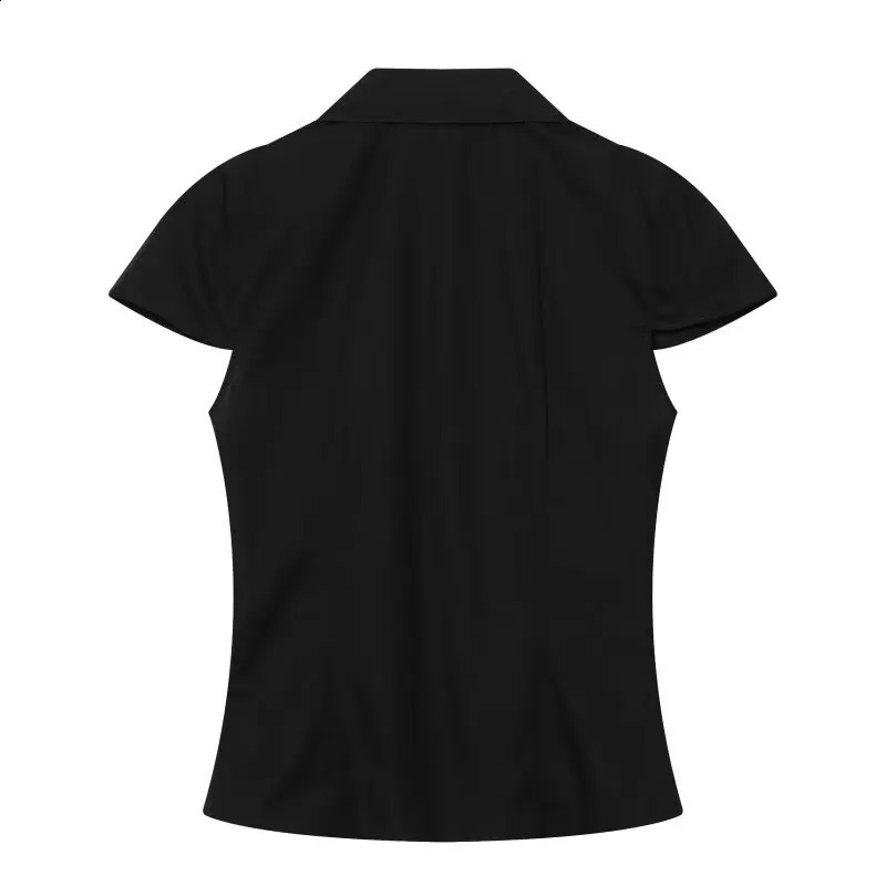 Summer Y2K Vintage Polka Dot Short Sleeve Blouse For Women V Neck Collared Ruched Bodycon Slim Fit Casual Daily Streetwear Shirt 260626 - view 6