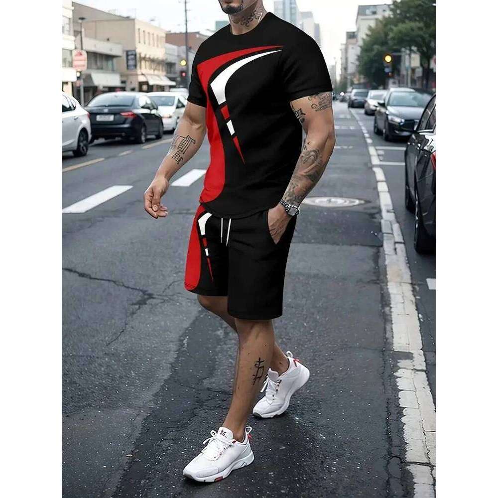 Summer Street Men's Suit Daily Casual Fashion Loose Comfortable Short Sleeves Outdoor Trend Sports Shorts Novelty Striped Print 26Y0626 - view 1