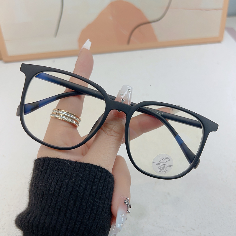 Ultra Light TR Large Square Anti Blue Light Eyeglass Frame, Vintage Retro Casual Glasses For Men Women Round Faces, Support Prescription Lenses