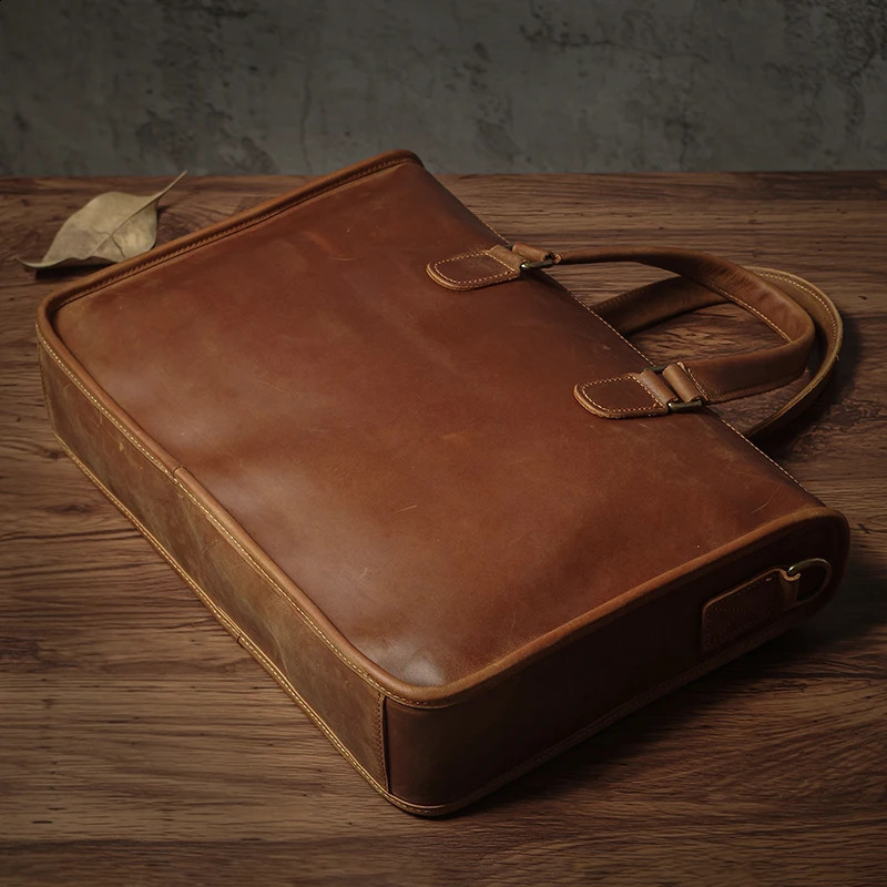 Mens Executive Briefcase High Quality Leather Business Handbag Retro Original Cowhide Shoulder Bag For 15 Inch Laptop y260611 - view 5