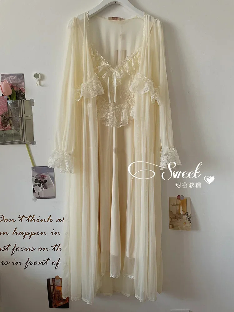 Vintage Female Court Style Thin Tulle Robe/Nightdress Ladies Princess Nightgowns Fairytale Pajamas Sleepwear Womens Clothing260622 - view 7