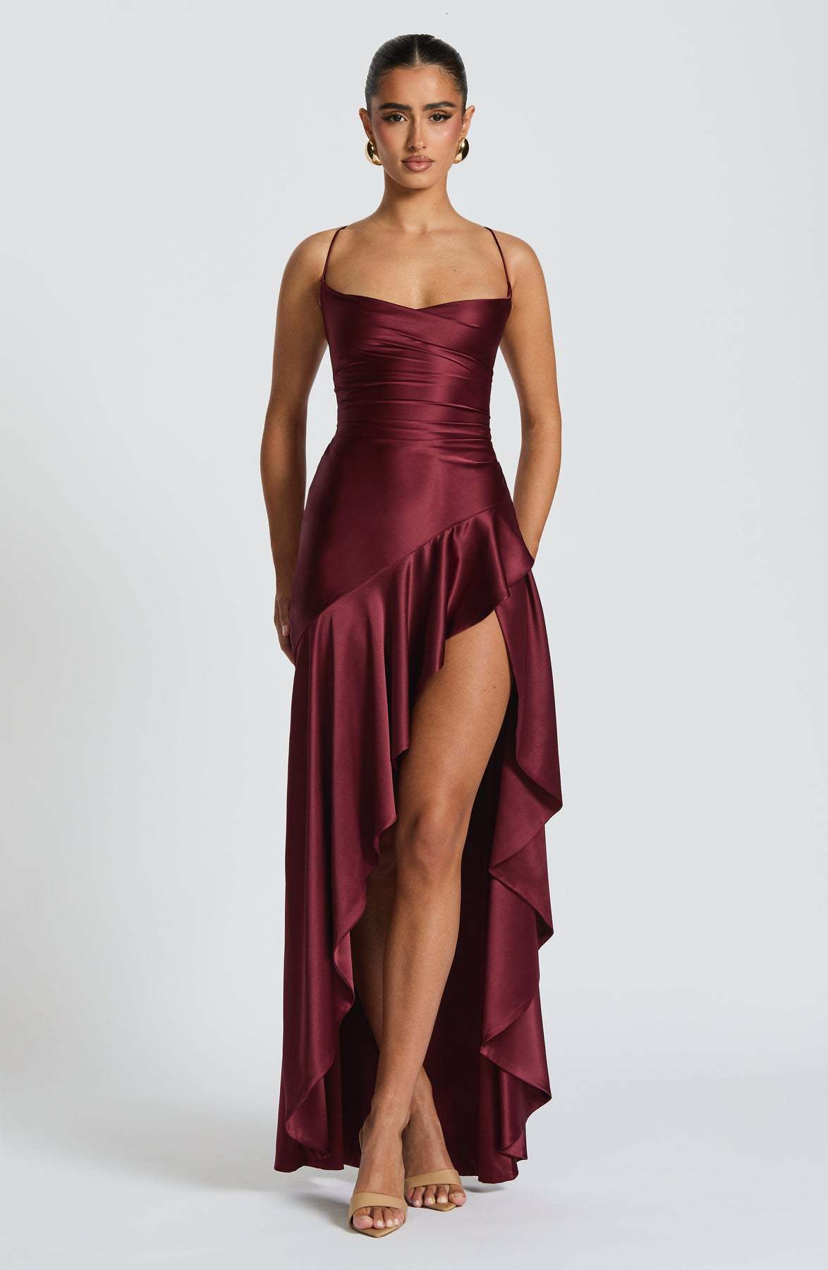 2025 Summer Sexy Womens Spaghetti Strap Backless Ruffle Irregular Dress Gown - view 9