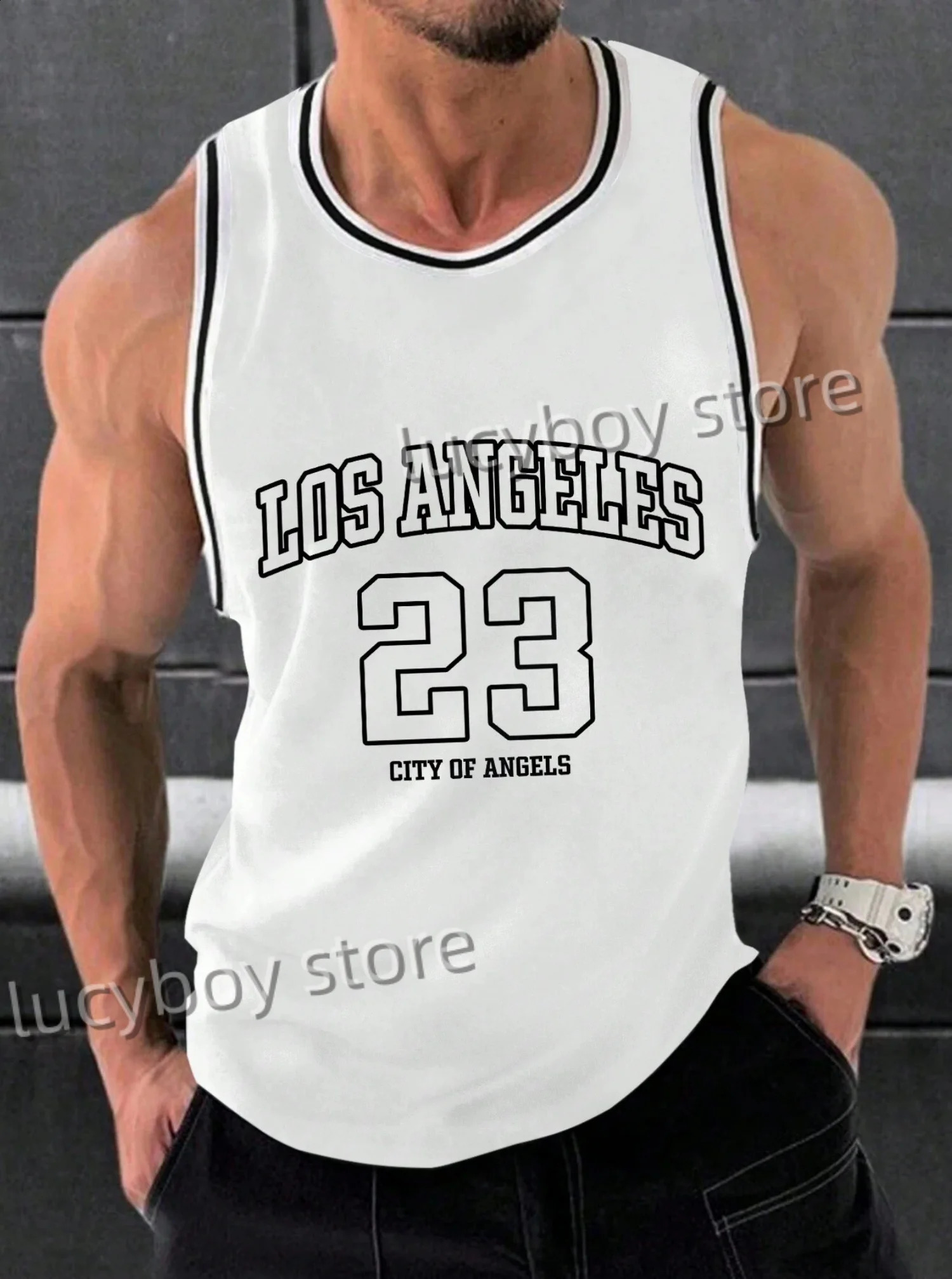 26 SUMMER Mens NO23 LOS ANGELES Graphic Tank Top Sleeveless Vest Men Round Neck Sports Gym Clothing 260626 - view 3