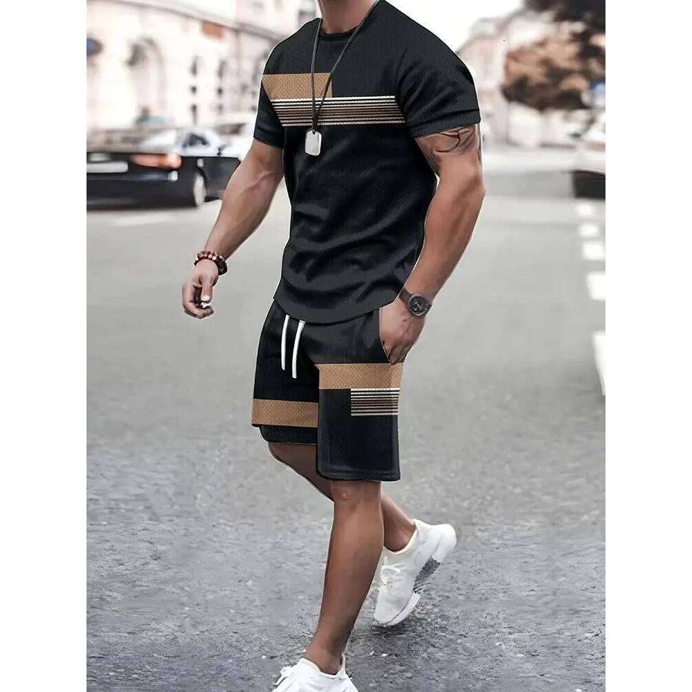 Summer Street Men's Suit Daily Casual Fashion Loose Comfortable Short Sleeves Outdoor Trend Sports Shorts Novelty Striped Print 26Y0626 - view 7